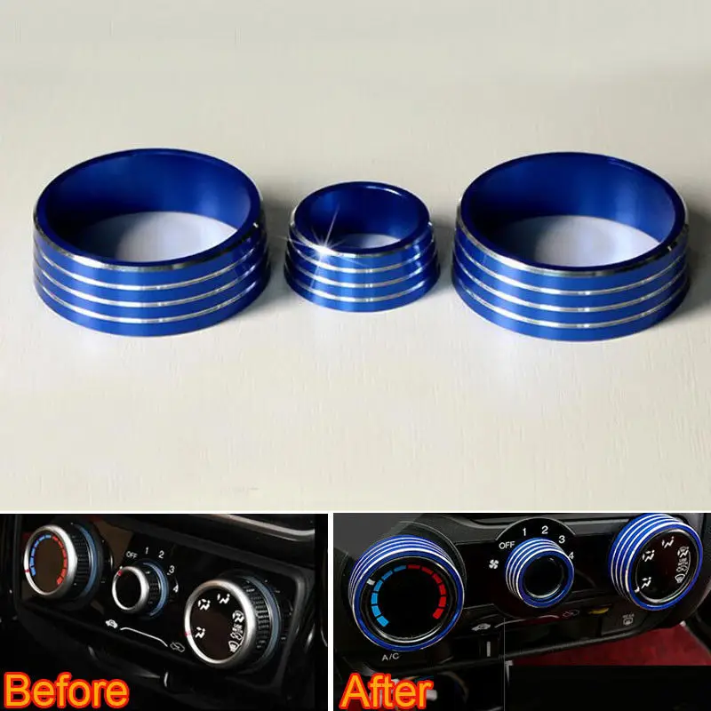 

3X Interior Air Condition Button Cover Trim Decoration Sticker Aluminum Alloy Fit For Honda City 2013 2014 2015 Blue/Red