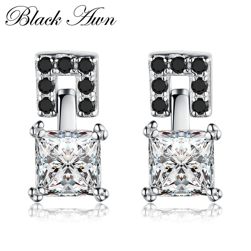 

Classic 1.6g 100% Pure 925 Sterling Silver Triangle Jewelry Black Stone Engagement Stud Earrings for Women T172