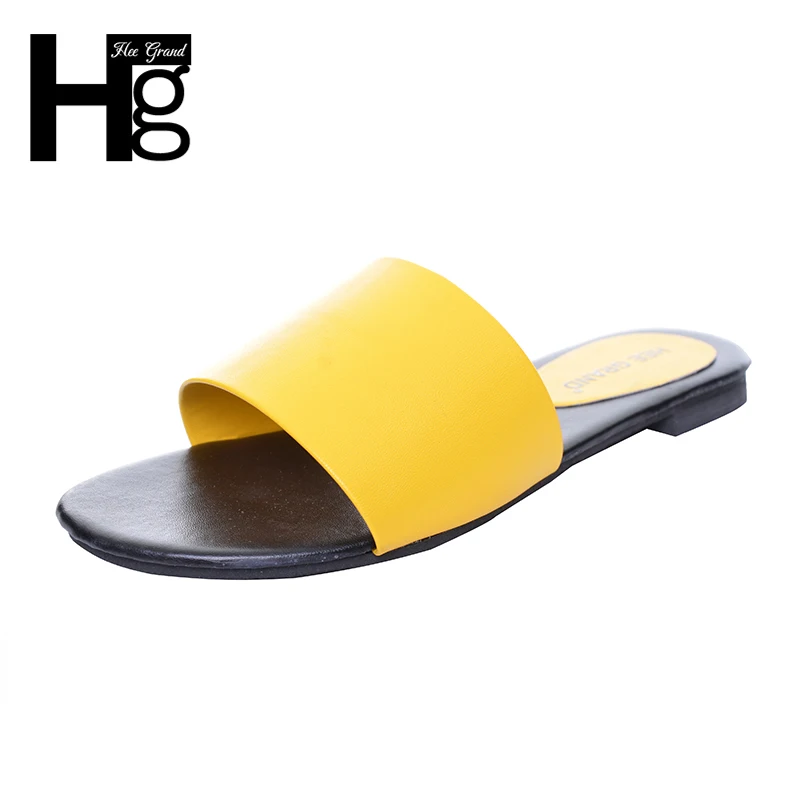 

HEE GRAND Women Slides Bright Color 2017 Summer Style Concise Flat with Slippers for Woman Size 35-40 XWT718
