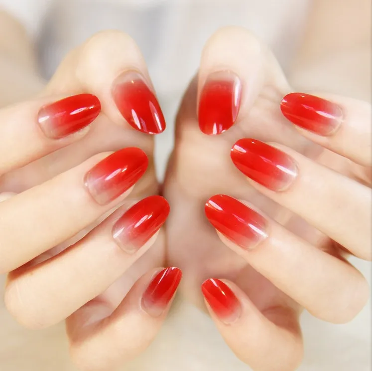 24pcs Popular Red Short False Nails with Round Head Full Artificial