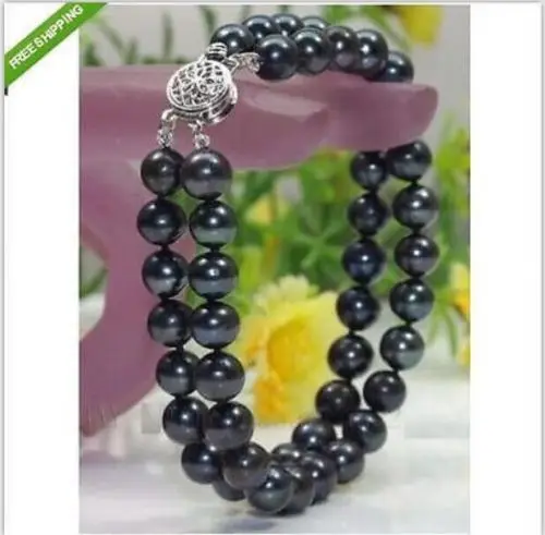 

shitou 00607 perfect double strands 10-11mm natural tahitian black pearl bracelet 7.5inch