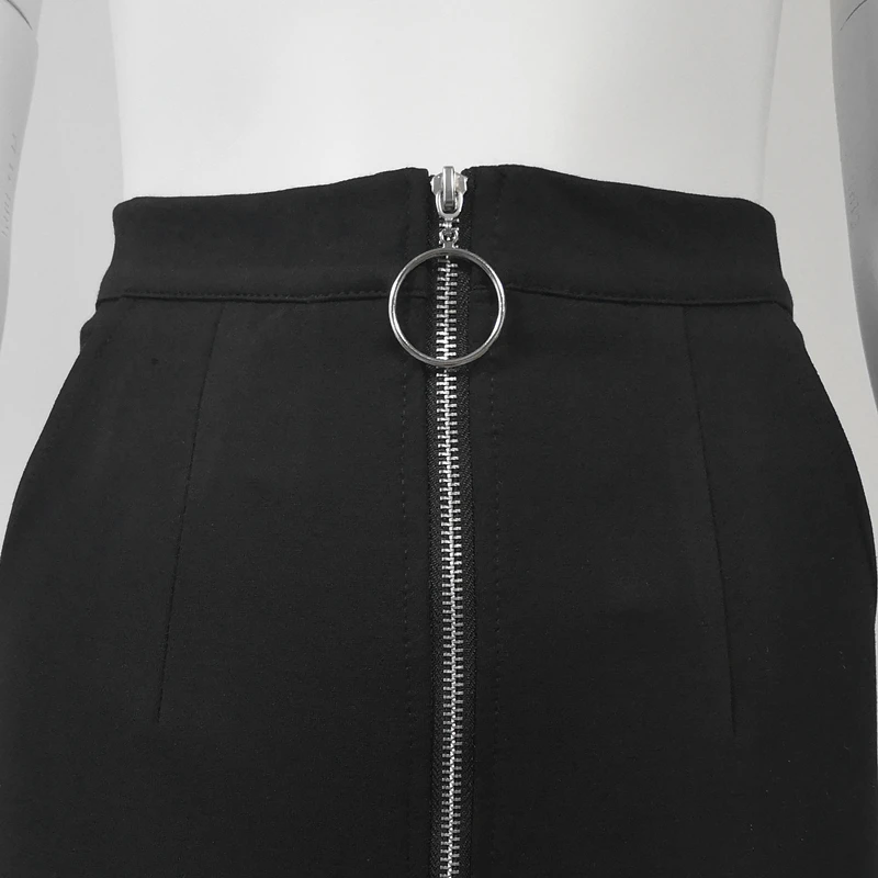 Женская юбка-карандаш на молнии спереди с двойным О-образным кольцом, облегающая Длинная черная юбка, большие размеры XXL