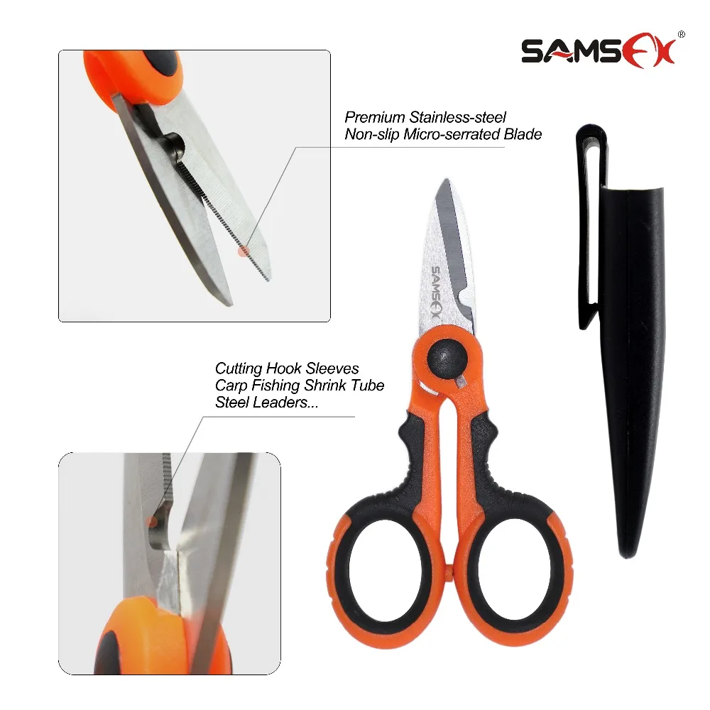 SAMSFX الصيد مقص الثقيلة جديلة خط القاطع قصاصة المقص حقيبة للتخزين غمد متعددة الوظائف المحمولة الصيد أدوات 5.7\