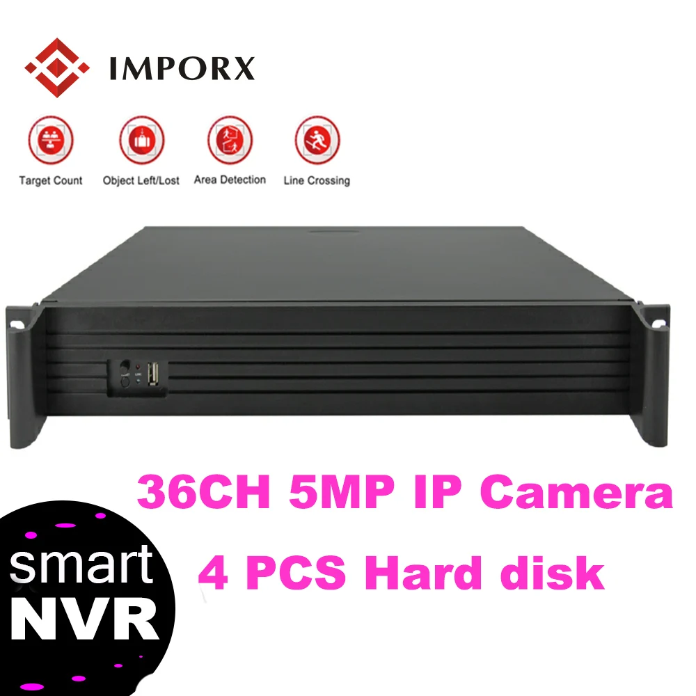 

IMPORX New 36CH 4K/5MP/3MP/2MP/960P H.265 IP Camera CCTV NVR 1.5U 4*SATA ONVIF P2P Network Video Recorder HDMI Professional NVR