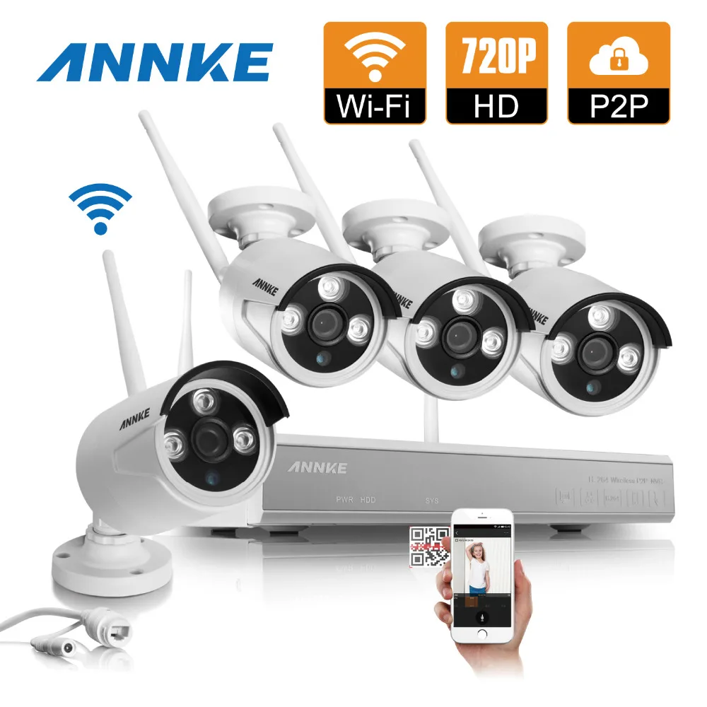 ANNKE 4CH Wireless 1.0MP Array Camera Kit 720P HDMI P2P ONVIF NVR WIFI IP Camera Outdoor IP66 Waterproof Network NVR CCTV System
