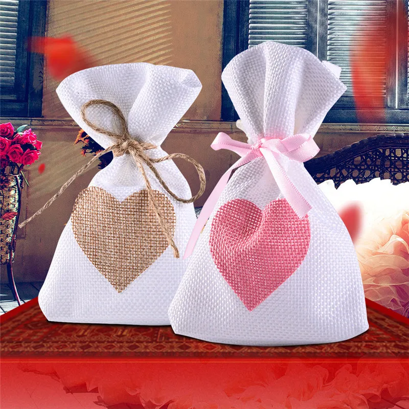 12 шт., натуральная льняная Подарочная сумка, Свадебная Упаковка, Подарочная коробка для конфет, бонбоньерка, Подарочная посылка для украшения дня рождения