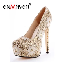 ENMAYER Platform Pumps Women Sexy Extremely High Heels Shoes Bridal Stiletto Ladies Wedding Lace Party Shoes Thin heels CR114 2018 woman 15cm extreme high heels stiletto party heels glitter strappy platform valentine talons female bridal fetish pumps