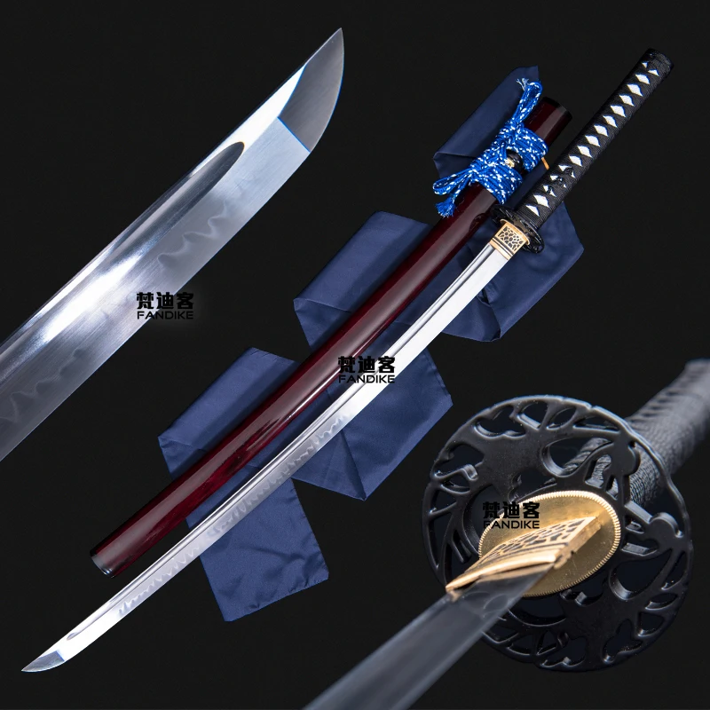 

Clay Tempered T1095 steel Wine red Japanese Katana Sword T10 Steel Clay Tempered Full Tang Battle Ready Sharp Blade
