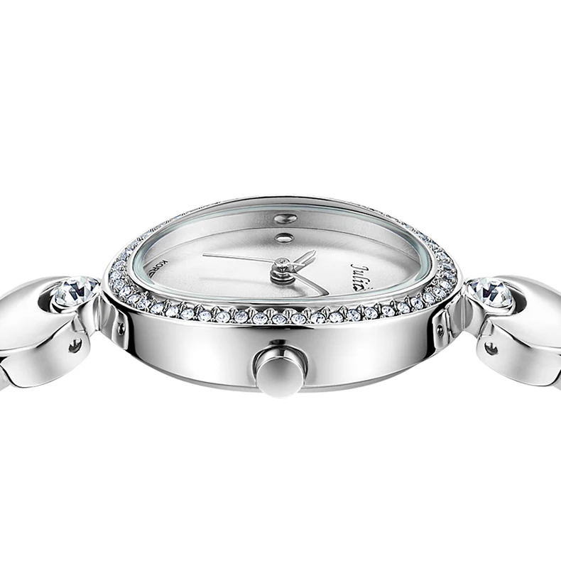 Юлий роскошные для женщин Кристалл часы с браслетом из страз Винтаж Овальный циферблат дамы тонкой кожаный ремешок повседневные часы Relogio