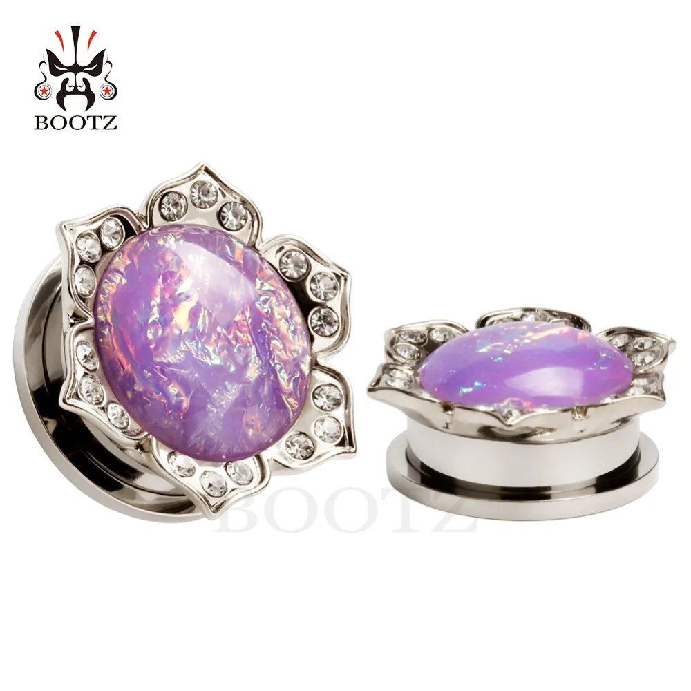 

2016 2pcs pair pink ear plugs piercing tunnel stainless steel crystal body jewelry flash ear gagues changing colors stone design