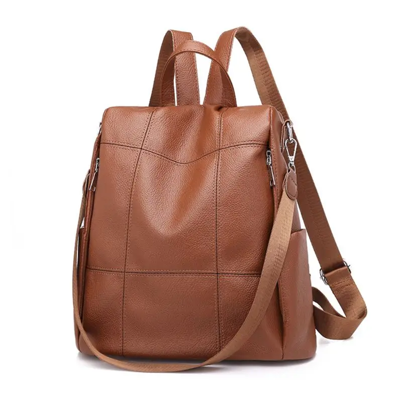 Коричневый/черный женский рюкзак кошелек из искусственной кожи Противоугонный рюкзак модная школьная сумка через плечо - Цвет: brown