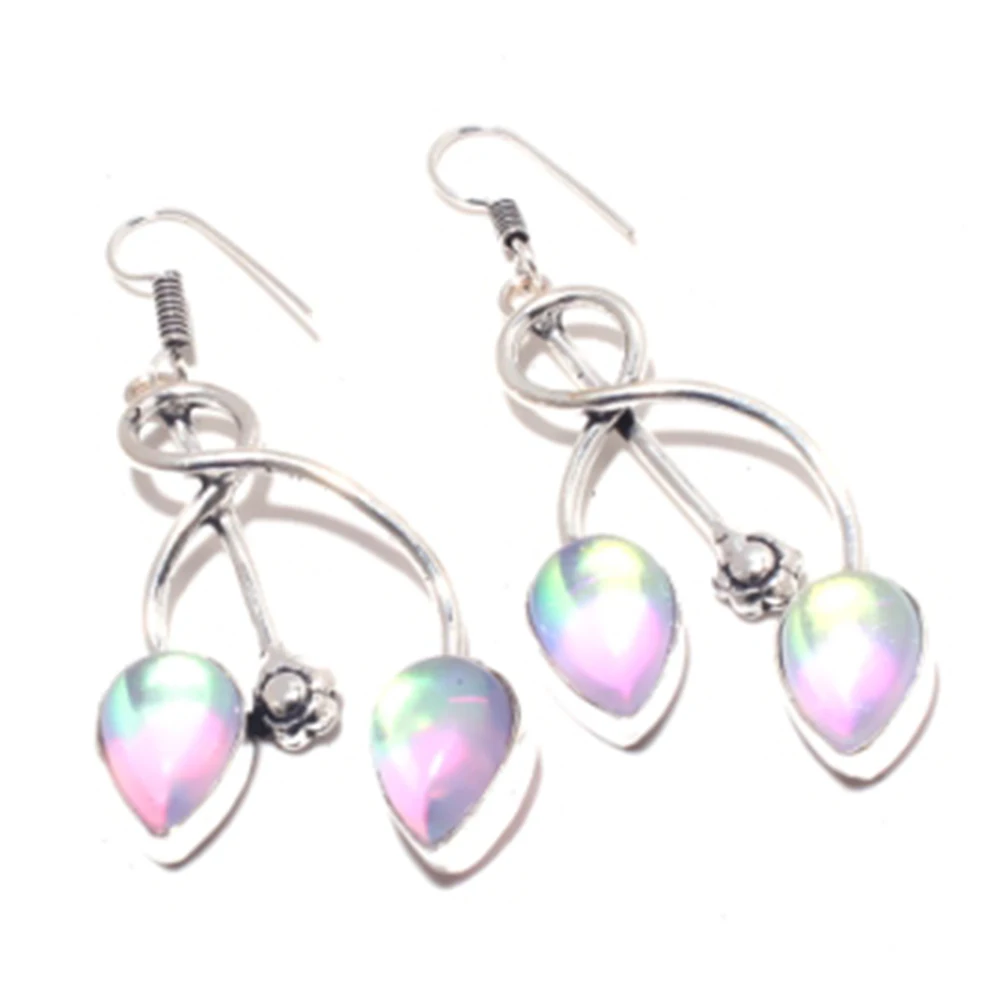 

Rainbow Fire Topas Earrings Silver Overlay over Copper ,64mm, E4017