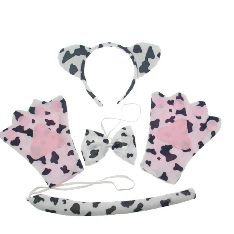 

Kids Cartoon Animal Milk Cow Ear Headband Tie Tail Paws Halloween Party Costume