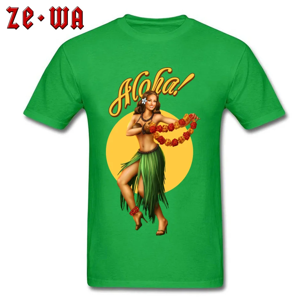 Faddish Mens T Shirt Aloha pin up Leisure Tops Tees 100% Cotton Short Sleeve Family Tees Round Neck Free Shipping Aloha pin up green