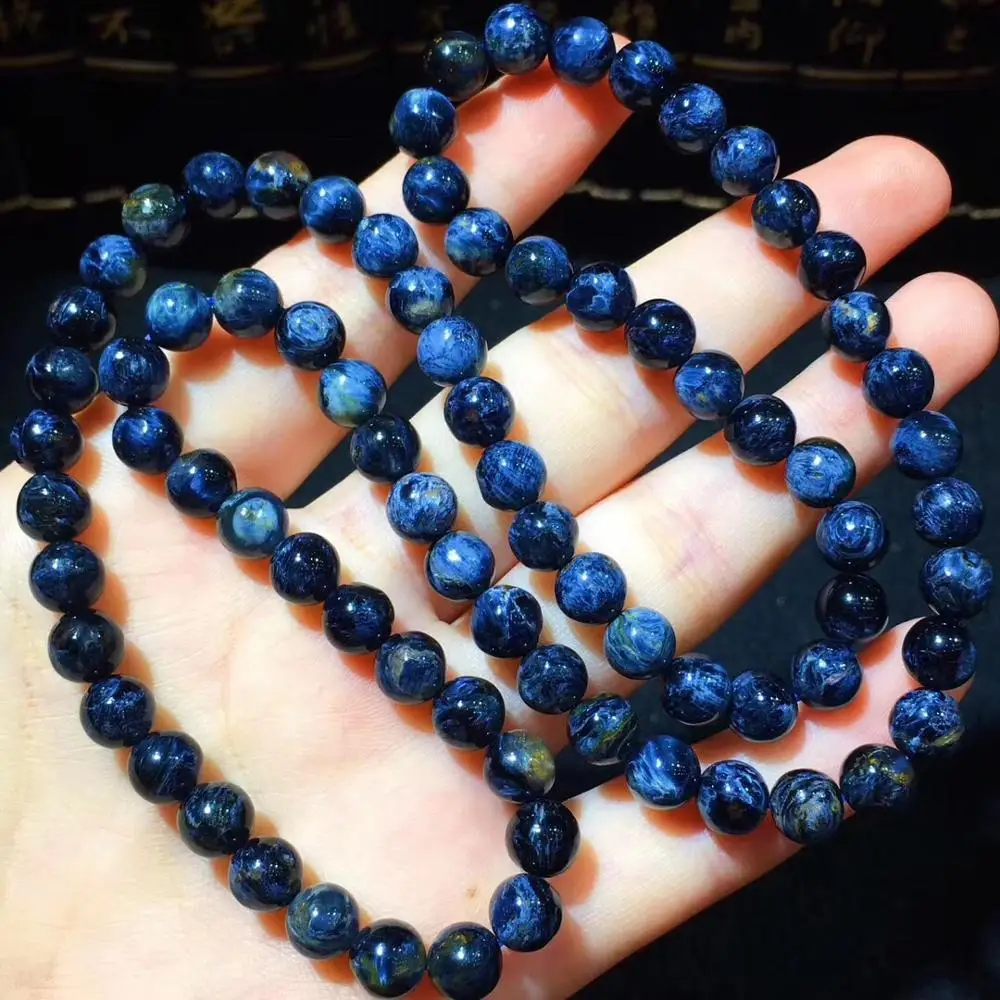 

7mm Natural Namibia Blue Yellow Stretch Gemstone Round Beads 3 Laps Bracelet Necklace AAAAAA