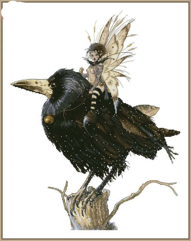 

Top Quality 14CT Counted Unprinted Cross Stitch Kits Needlework For Embroidery Home Decor Arts Crow Fairy maiden Animal Handmade