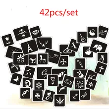 42 дизайн/набор многоразовых шаблонов тату боди-арт набор хны трафареты для временных татуировок аэрографом трафареты