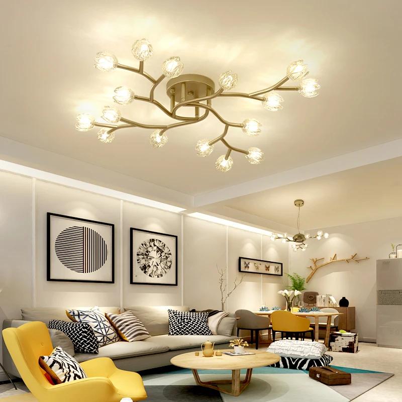 Gold colour LED twig ceiling light living room illumination Glass