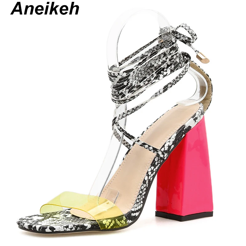 Aneikeh/; Летние сандалии-гладиаторы из пвх; женские туфли-лодочки на высоком каблуке со шнуровкой и открытым носком; модная вечерняя обувь; женская обувь