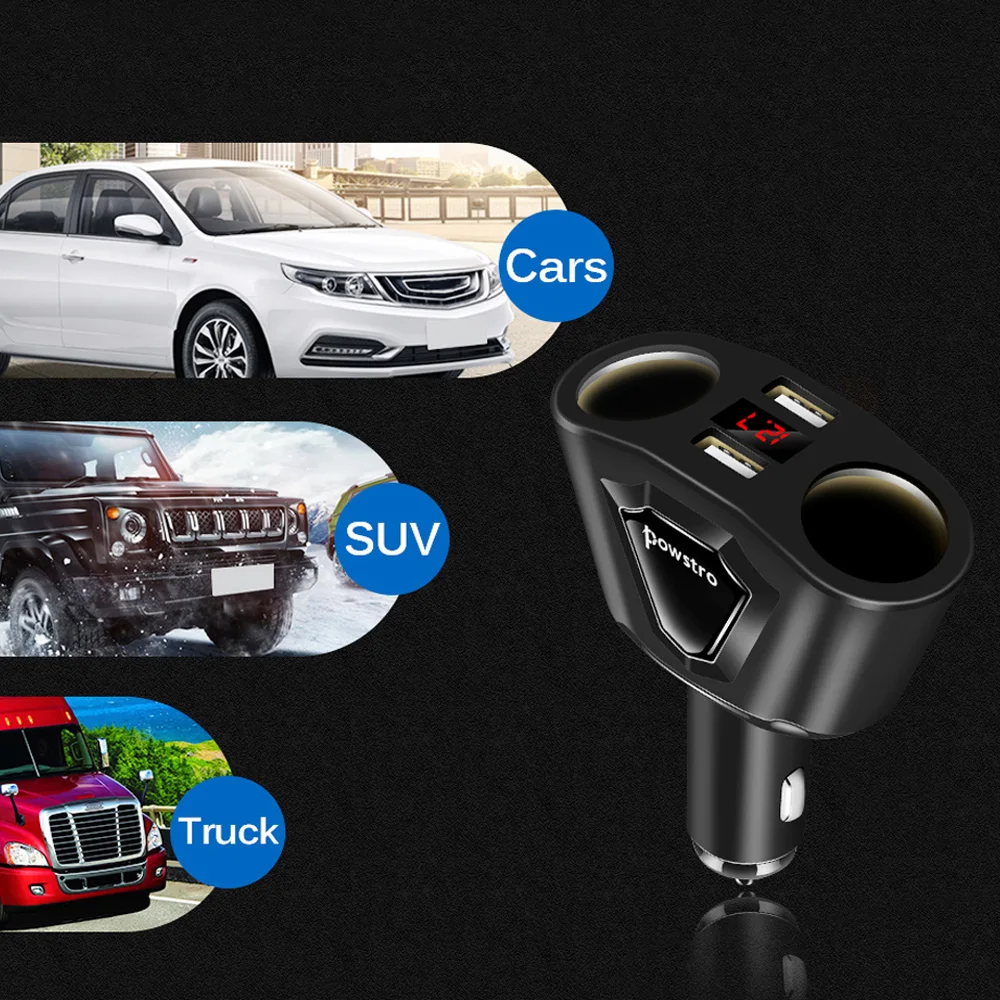 Powstro Dual USB Автомобильное Зарядное устройство 3.1a автомобиля Авто-прикуриватели разъем Зарядное устройство адаптер с 2 Порты и разъёмы для iPhone 6 SE Samsung Xiaomi huawei
