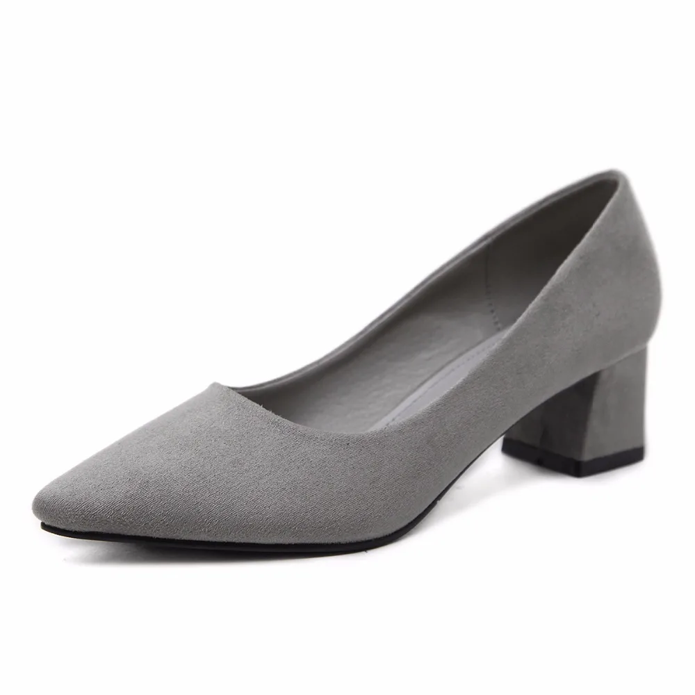 Pointed Top Strappy Pumps Med High Thick Heels Flock Shoes Women Female Office & Career 5 Colors women pumps shoes