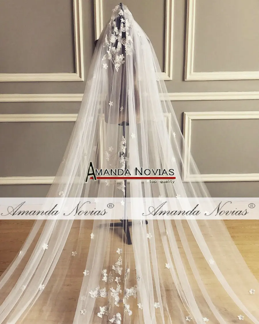 Amanda Novias 2019 Роскошная Длинная фата кружевные цветы длина 400 см|Свадебные вуали| |