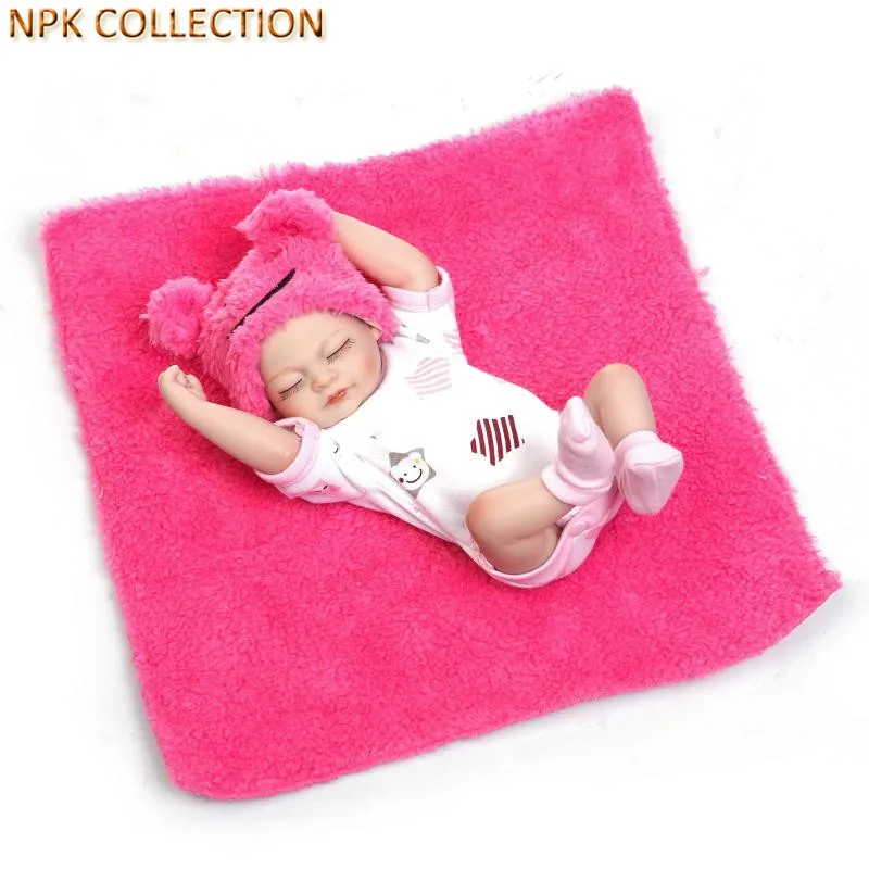 NPKCOLLECTION Mini Silicone Baby Dolls Realistic Doll Babies Bonecas with Doll Clothes and Hat