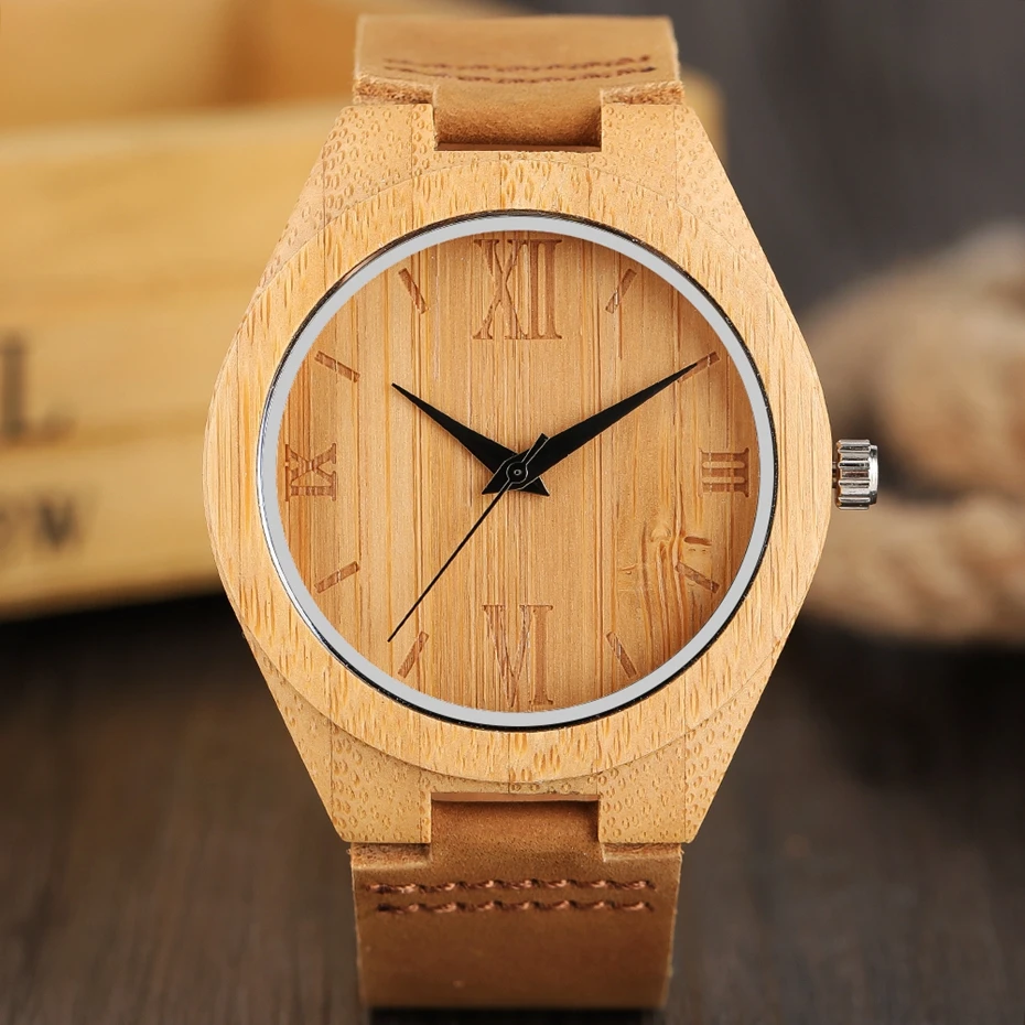 Vintage Mens Wood Watch Minimalism Simple Handmade Carving Quartz Wooden Bamboo Women Sports Clock with Genuine Leather Gift Bag 2017 (7)