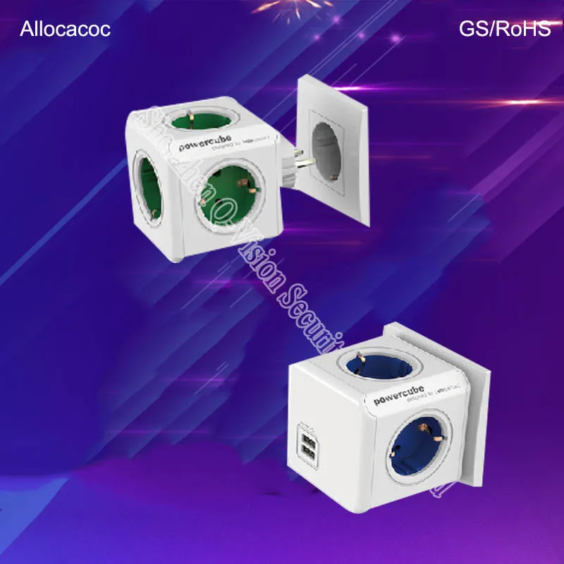3-Allocacoc EU PowerCube Socket Power Strip DE Plug 4 Outlets Adapter 16A100-240V Smart Home 1.5M Extend Line Dual USB GSRoHS