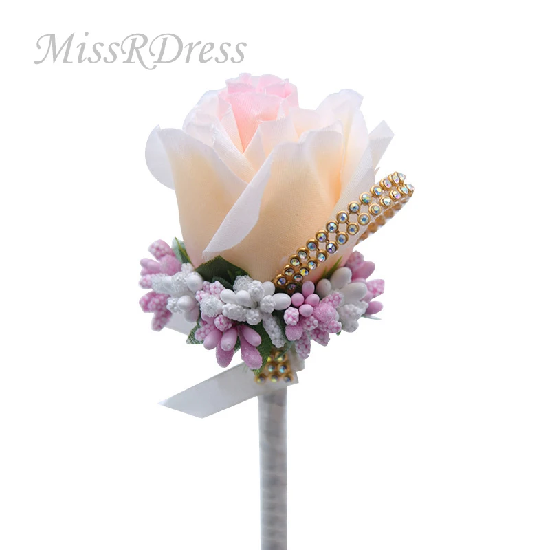 

MissRDress Wedding Groom Boutonniere Artificial Groomsmen Corsage Champagne Groom Buttonhole Flower For Wedding Accessories JKx8
