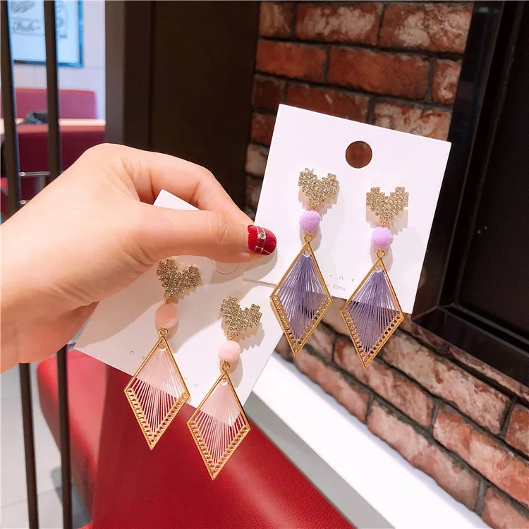 

Korean Fashion Trendy Heart Shape Statement Geometric Dangle Earring Jewelry Luxury Rhombus Drop Earrings for Women Accessories