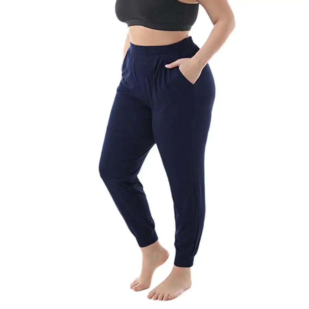 

Women Plus Size Pant Elastic Waist Solid Casual Pants Female Loose Casual Pocket Stretch Beam Long Paragraph Pants CD