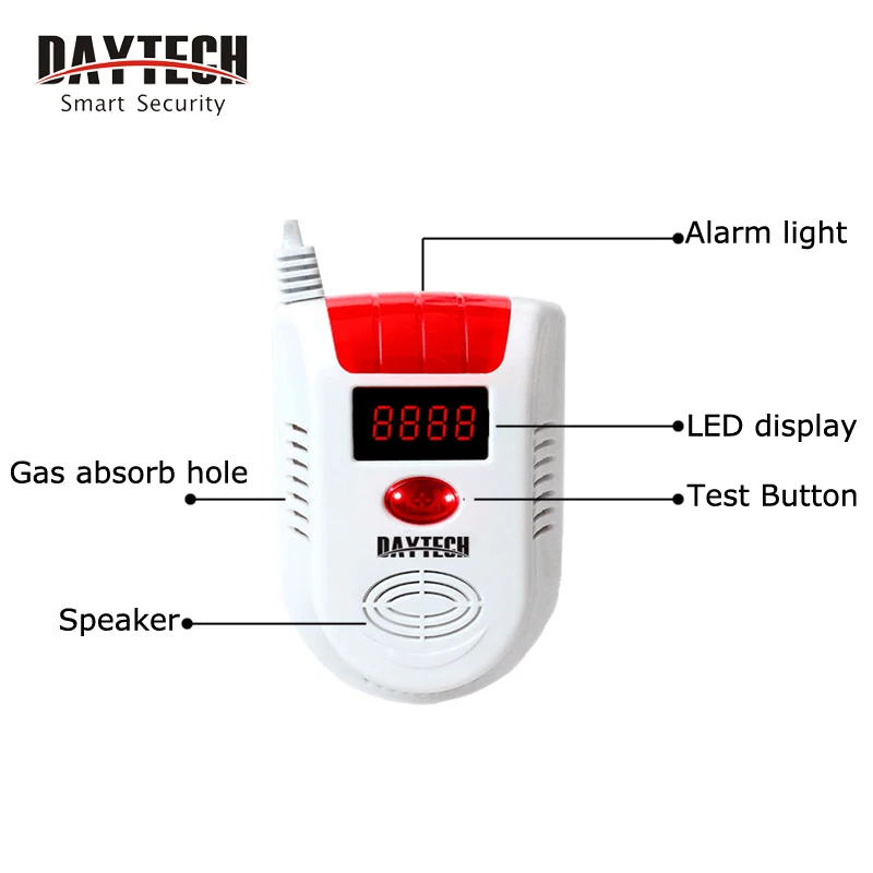 DAYTECH LPG Fired GAS Detector Alarm LED Display LPG LNG Gas Leak Sensor for Home Security
