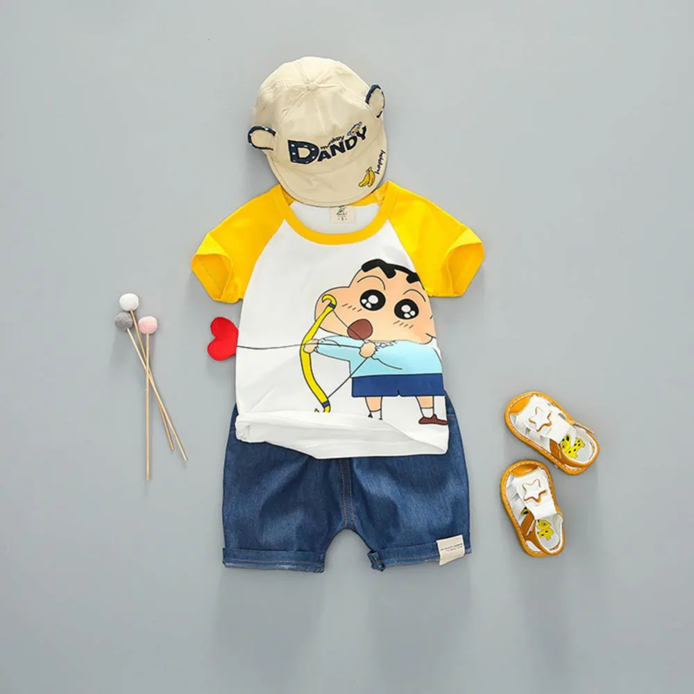 Летние Для мальчиков ясельного возраста одежда Conjunto Infantil Детский мультфильм Одежда с рисунком комплекты для мальчиков верхняя одежда