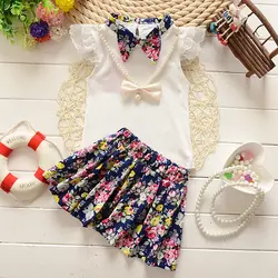 Bibicola/детская одежда для маленьких девочек летний комплект комплекты одежды для маленьких девочек с цветочным рисунком Топы + платье костюм