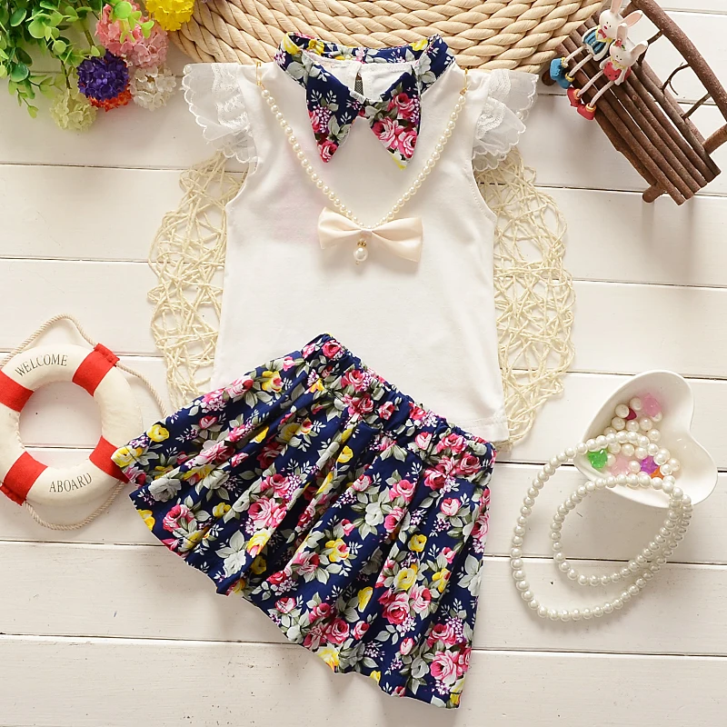 

BibiCola children clothes toddler girl summer set baby girls clothing sets flower tops + dress suit clothes sets kids tracksuit