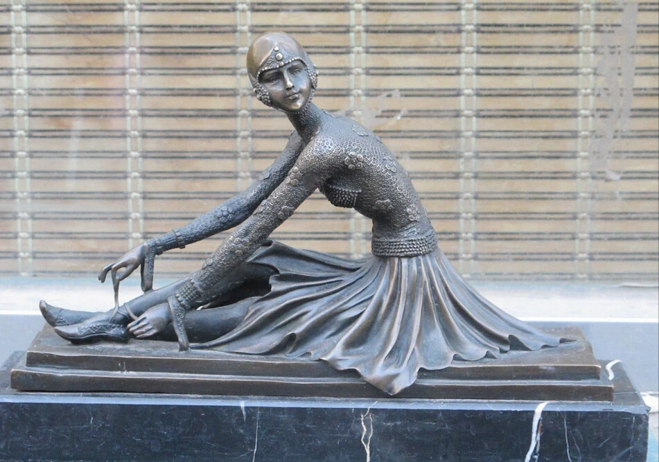 

shitou 002283 Western Art Signed Bronze Marble Statue Buckle Shoe Ballet Belle woman
