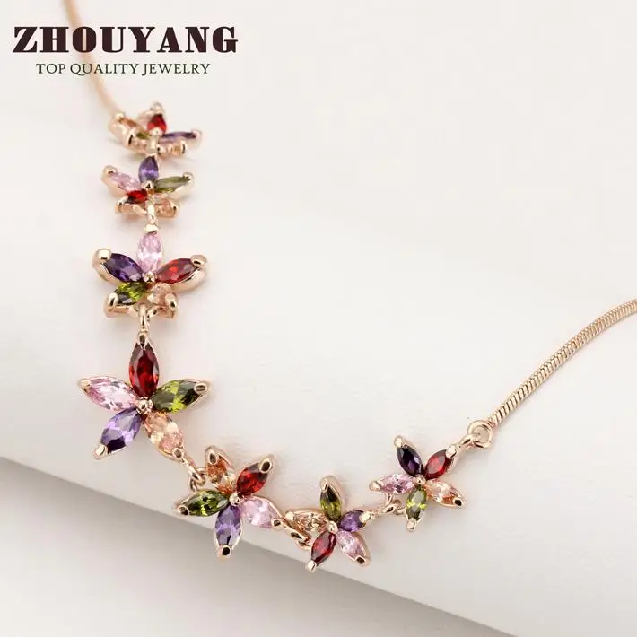 Высокое качество 7 цветов сливы розовое золото цвет кулон ожерелье ювелирные изделия австрийский кристалл ZYN024 ZYN025 ZYN026
