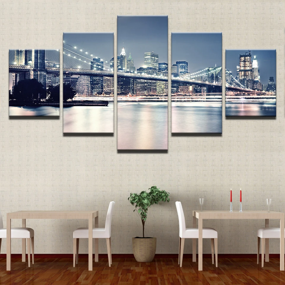 Canvas-Paintings-Living-Room-Decor-Prints-Posters-5-Pieces-Beautiful-Brooklyn-Bridge-City-Night-View-Pictures (1)