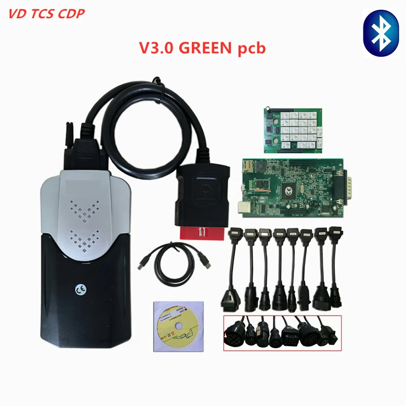 

New V3.0 vd tcs cdp 2016.0 software with bluetooth Scanner for cars trucks obd2 diagnostic tool + Full 8pcs car & truck cables