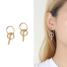 Милые корейские полые геометрические двойные круглые серьги-гвоздики для женщин, простые металлические серьги для девушек, подарочный набор украшений для ушей RY78