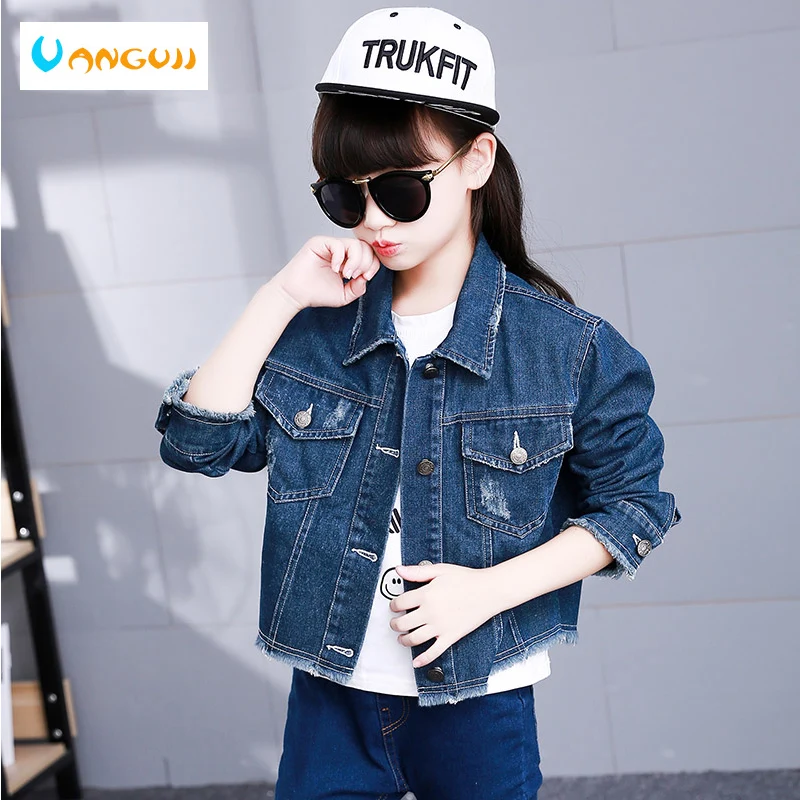 girls denim jacket 4 13 years old spring coat fashion Burr embroidered