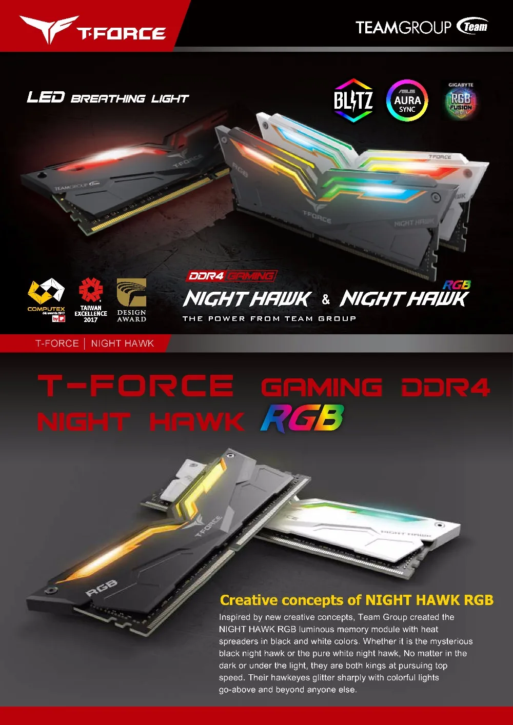 Командная группа NIGHT HAWK RGB DDR4 настольная память 8G 3000MHz игровой компьютер RAMs 288 pins CL16 светодиодный Gaming RAMs