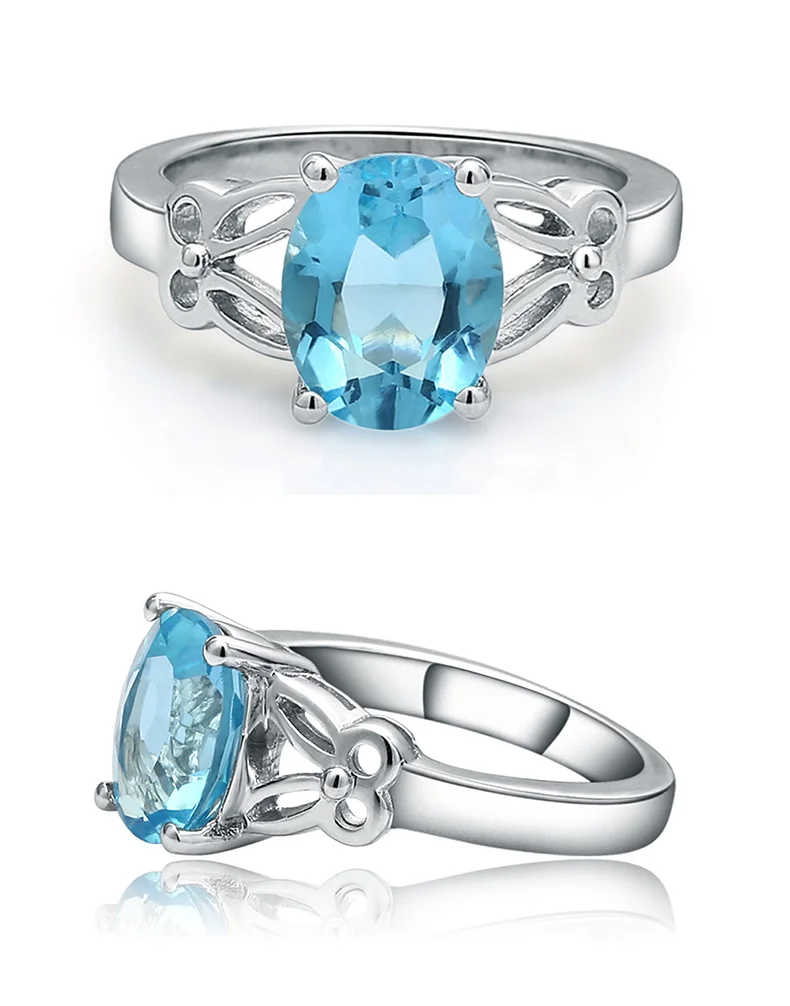 Gem's Ballet натуральный Швейцарский Голубой топаз овальный драгоценный камень 100% Настоящее 925 пробы серебряные кольца для женщин Solitaire
