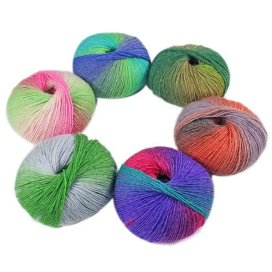 

50g/ball Wool Cotton Yarn for Crocheting Hand-woven Rainbow Colorful Crochet Cashmere Wool Blend Yarn Knitting