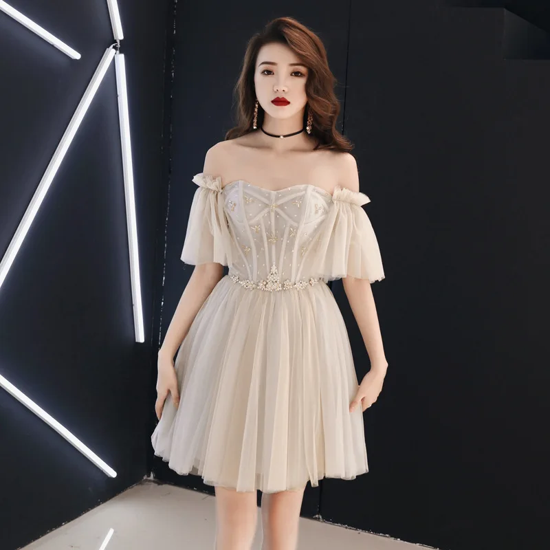 Rhinestone Exquisite Women Mesh Dress Elegant Bride Wedding Party Cheongsam Flare Sleeve Retro Gown Off Shoulder Robe De Soiree