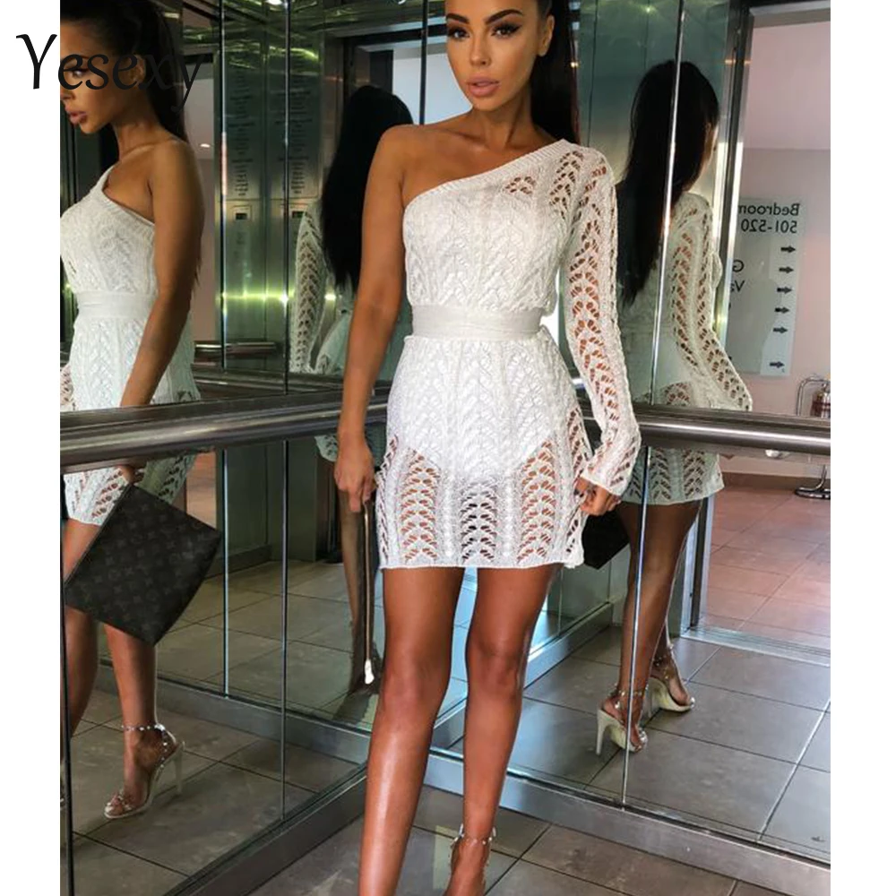 Yesexy 2019 Для женщин сексуальный на одно плечо с асимметричным вырезом платье