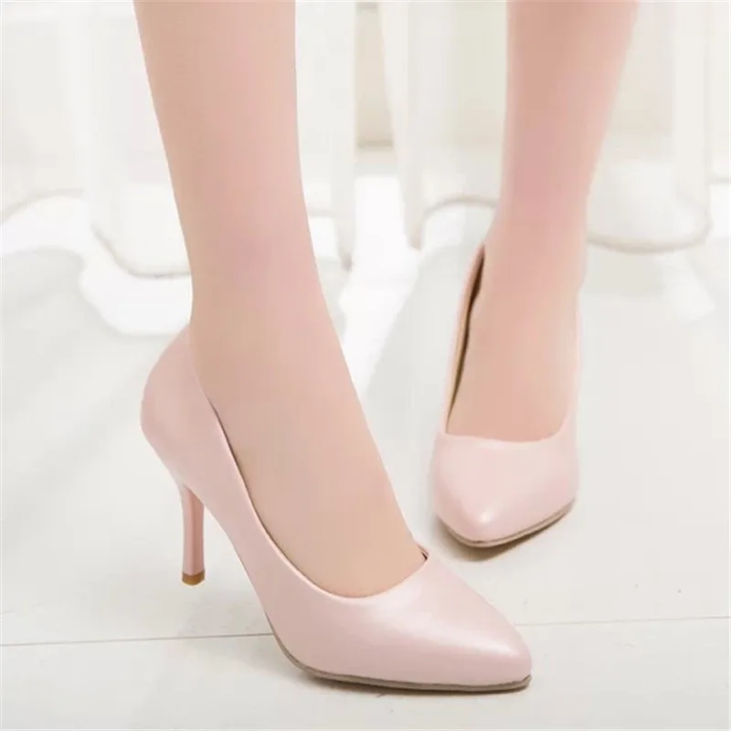 

2019 Hot Women Shoes Pointed Toe Pumps Patent Leather Dress High Heels Boat Wedding Zapatos Mujer Blue Wine Red Size 34-40