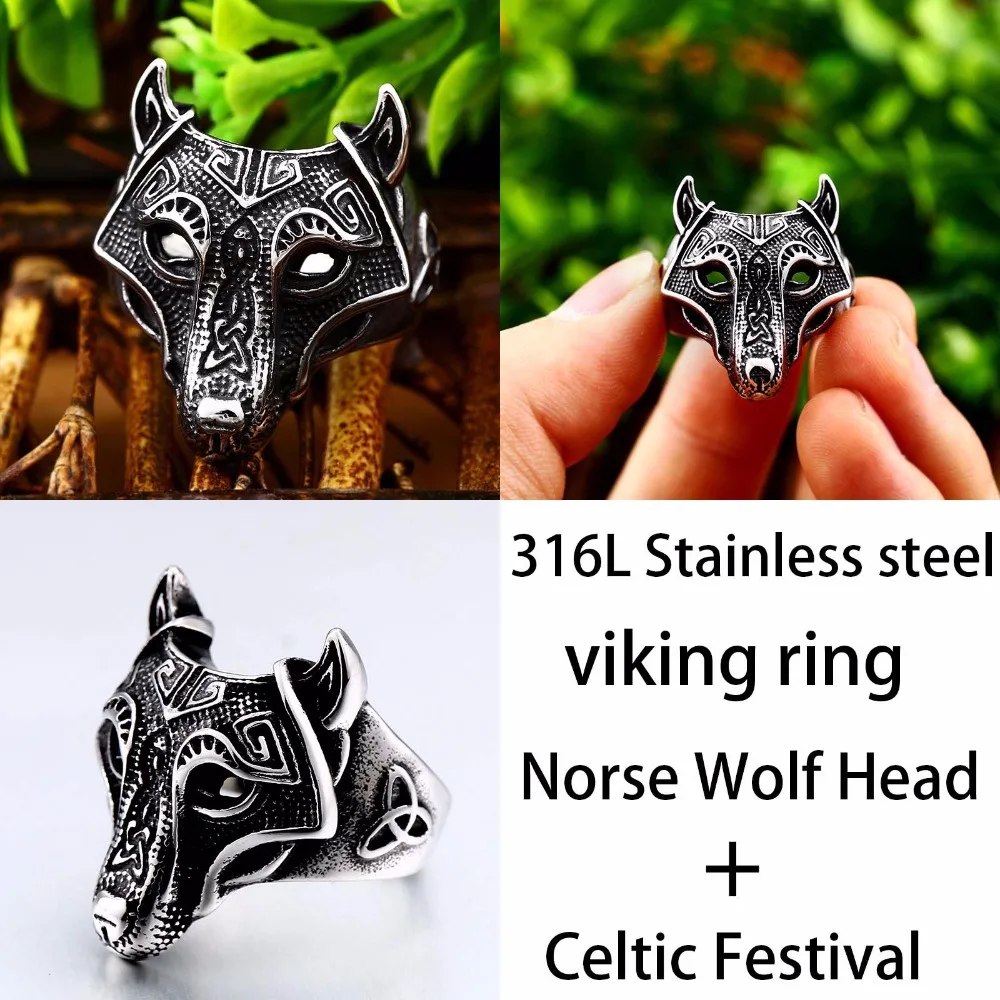 316L Stainless Steel Viking Nordic Wolf Head Ring Multifamily Animal Jewelry Men Ring Beier stainless steel ring,finger ring,animal ring