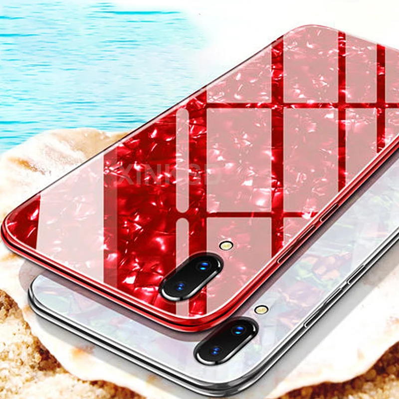 Fashion Tempered Glass Conch Shell Phone Case For iPhone X 6 6s 7 8 Plus Glossy Hard Back Soft Edge Shockproof Protect |